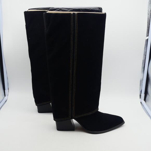 NEW Nine West Women's 8.5 Rimepy Foldover Boot Black Suede Block Heel - Picture 5 of 13